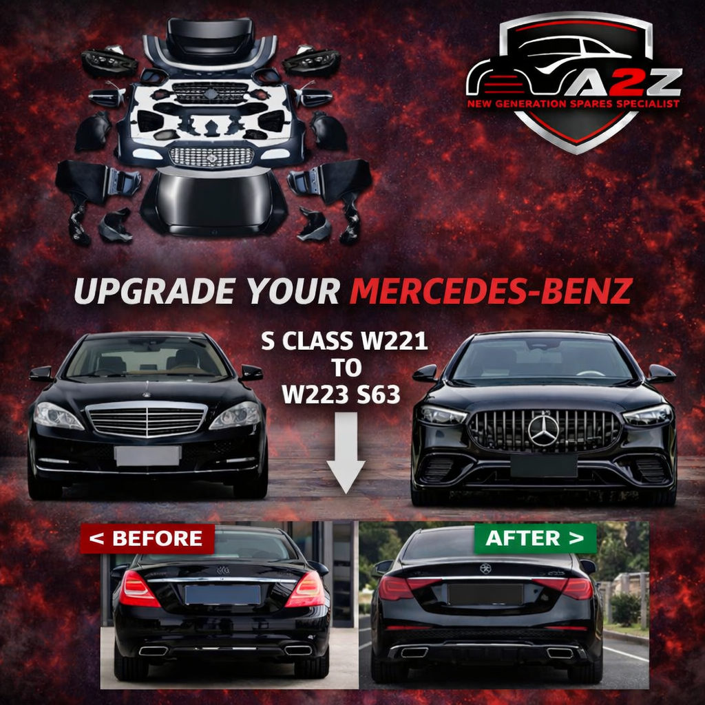 A To Z Compatible With Mercedes Benz S Class W221 (2006-2014) Το W223 2023+ Lci Amg S63 Upgrade Facelift Conversion Body Kit Bumper Hood Headlight Taillight CC-8542 (Shipping Cost Not Included In Price)