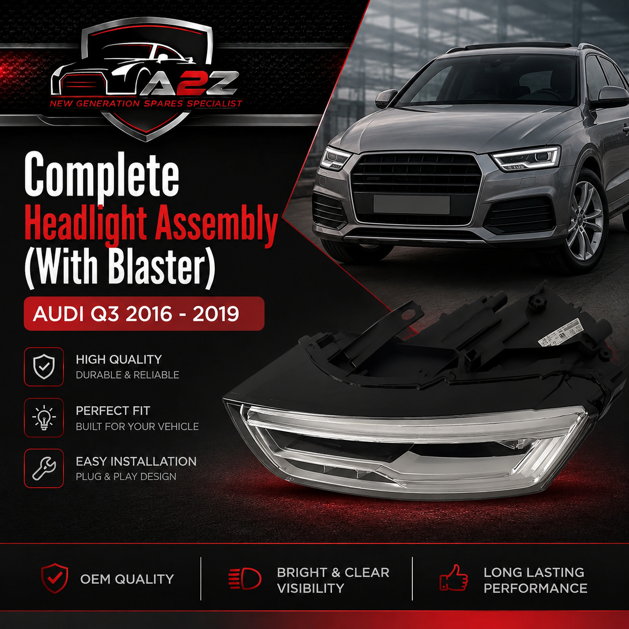 Headlight Headlamp Left 8U0941773B & Right 8U0941774B (With Blaster) Compatible With AUDI Q3 2016 - 2019 Tag No.152