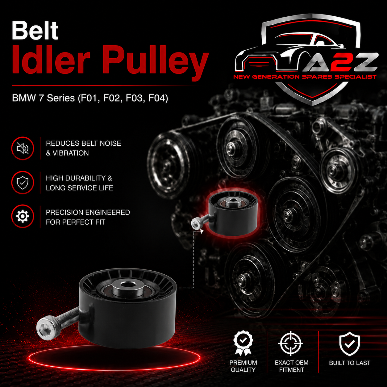 Belt Idler Pulley 11287559889 Compatible with BMW 7 Series (F01, F02, F03, F04) Tag no : 6