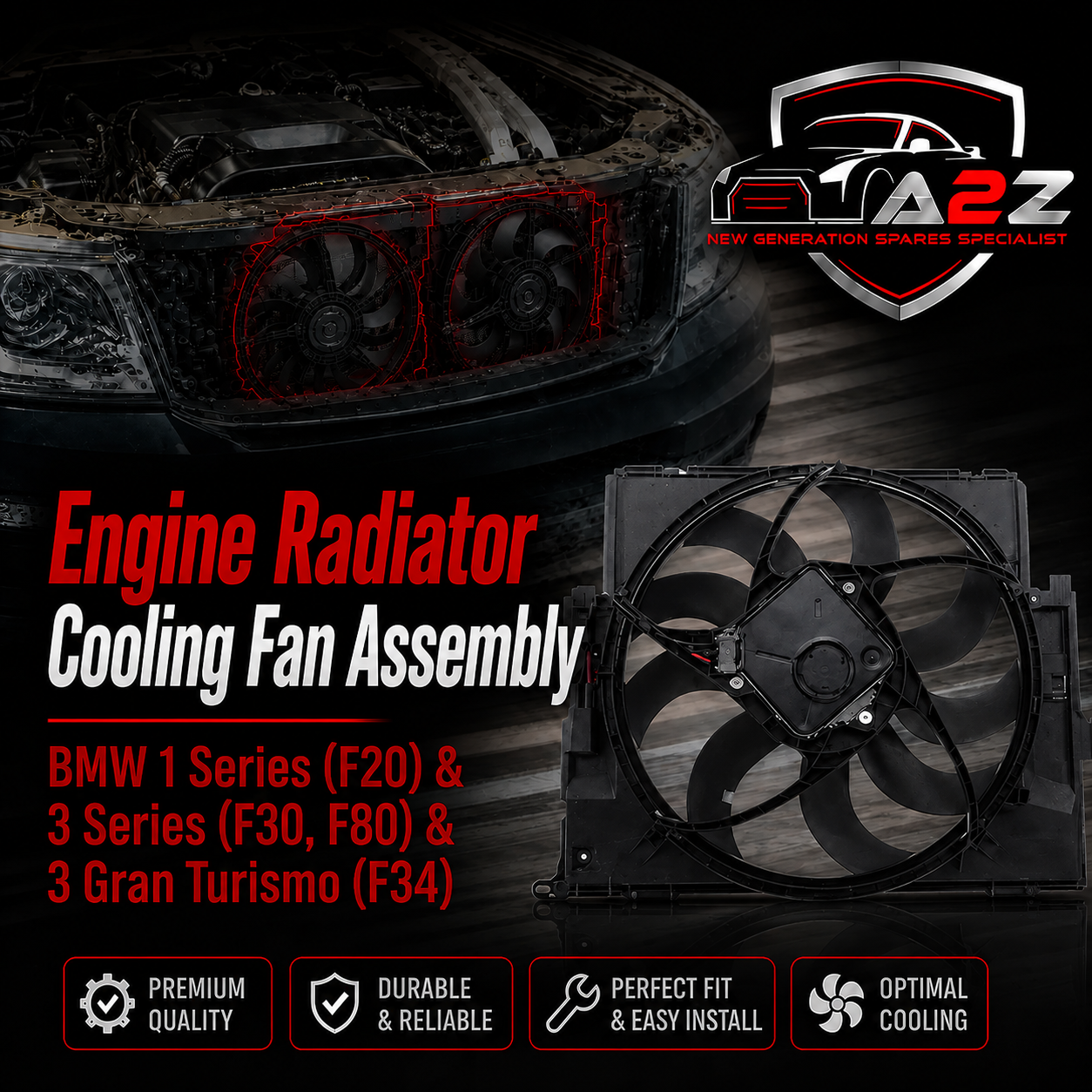 Engine Radiator Cooling Fan Assembly 17428641963 17427600557 17426600558 17428621191 17427640509  Compatible With BMW 1 Series (F20) & 3 Series (F30, F80) & 3 Gran Turismo (F34)