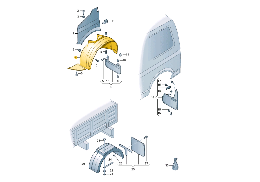 Front Left Fender Liner 7E0809961F Compatible With Volkswagen TRANSPORTER MLTVAN (2004-16)