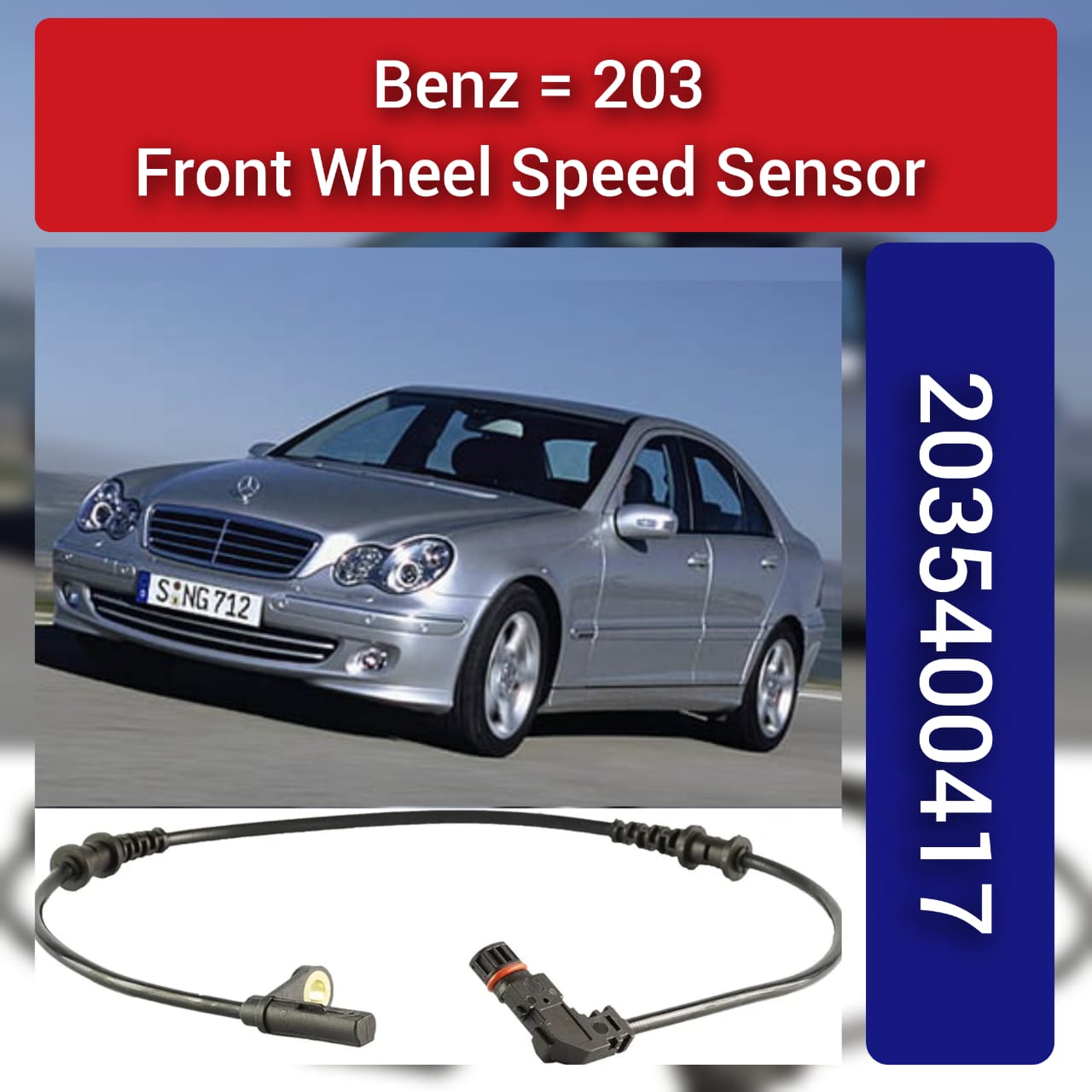 Front Left/Right ABS Wheel Speed Sensor 2035400417 A2035400417 Compatible With MERCEDES-BENZ C-CLASS W203