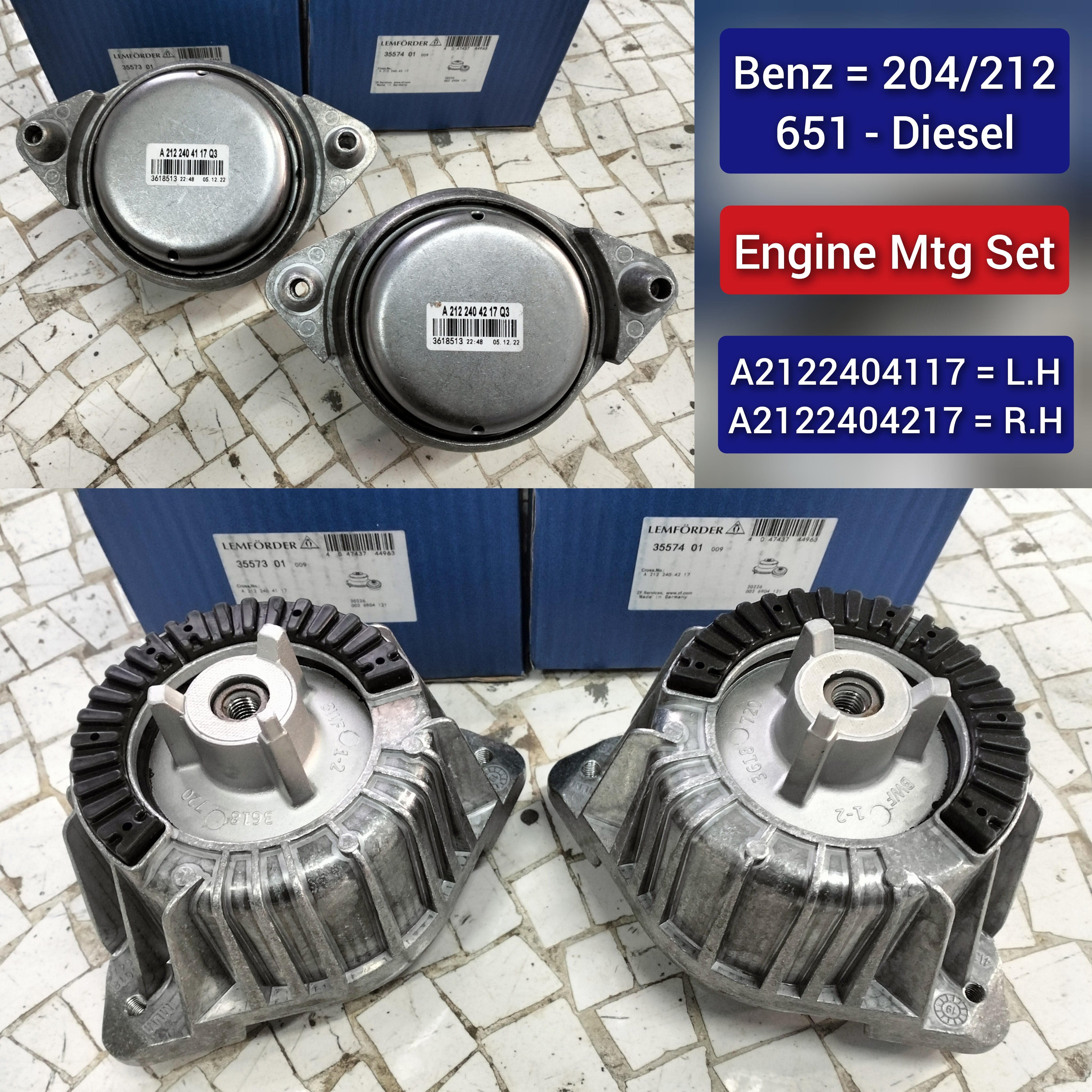 Front Engine Mount Set Compatible With MERCEDES-BENZ C-CLASS W203 W204 & E-CLASS W212 (651 Engine DSL) Engine Mount Left 2122404117 & Right 2122404217