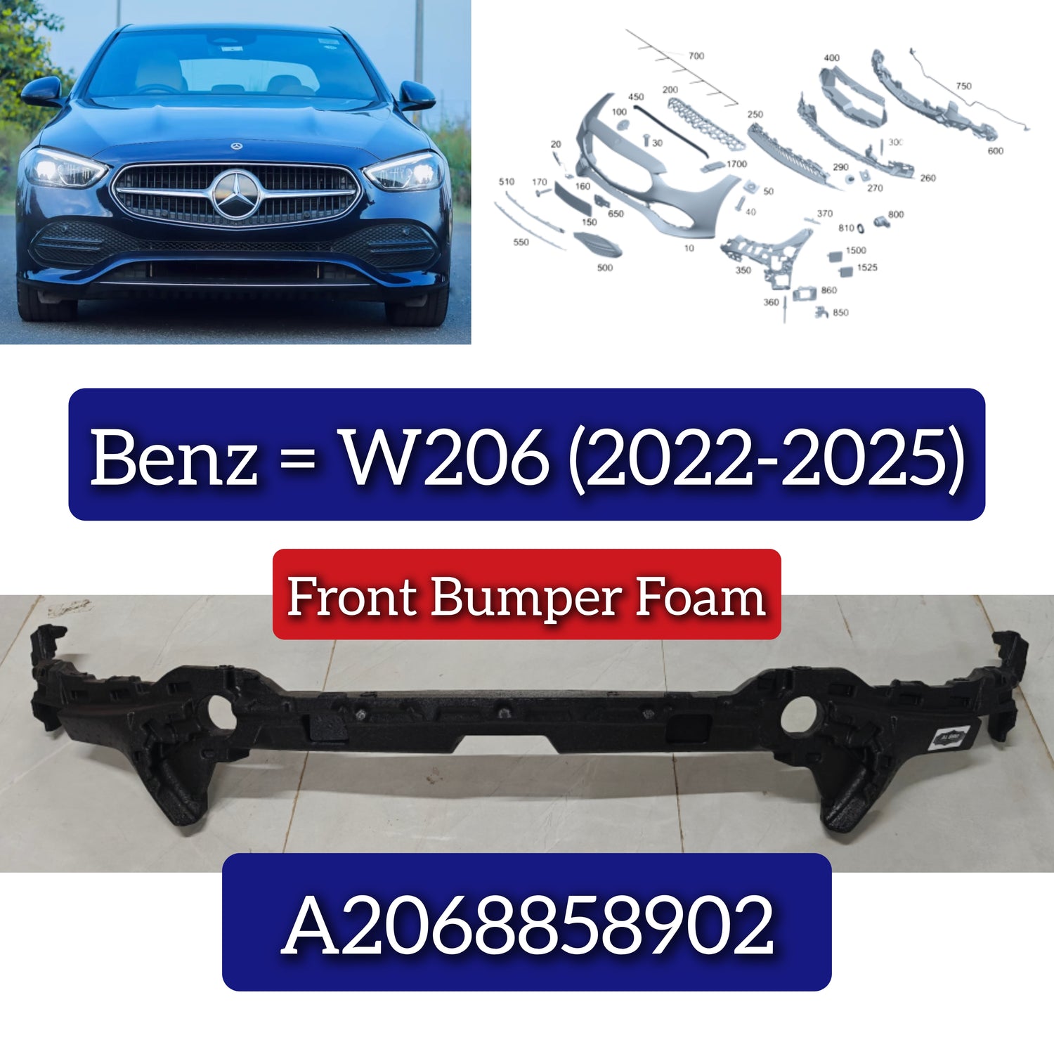 Front Bumper Foam 2068858902 A2068858902 Compatible With Mercedes Benz GLE W206 (2022-25)