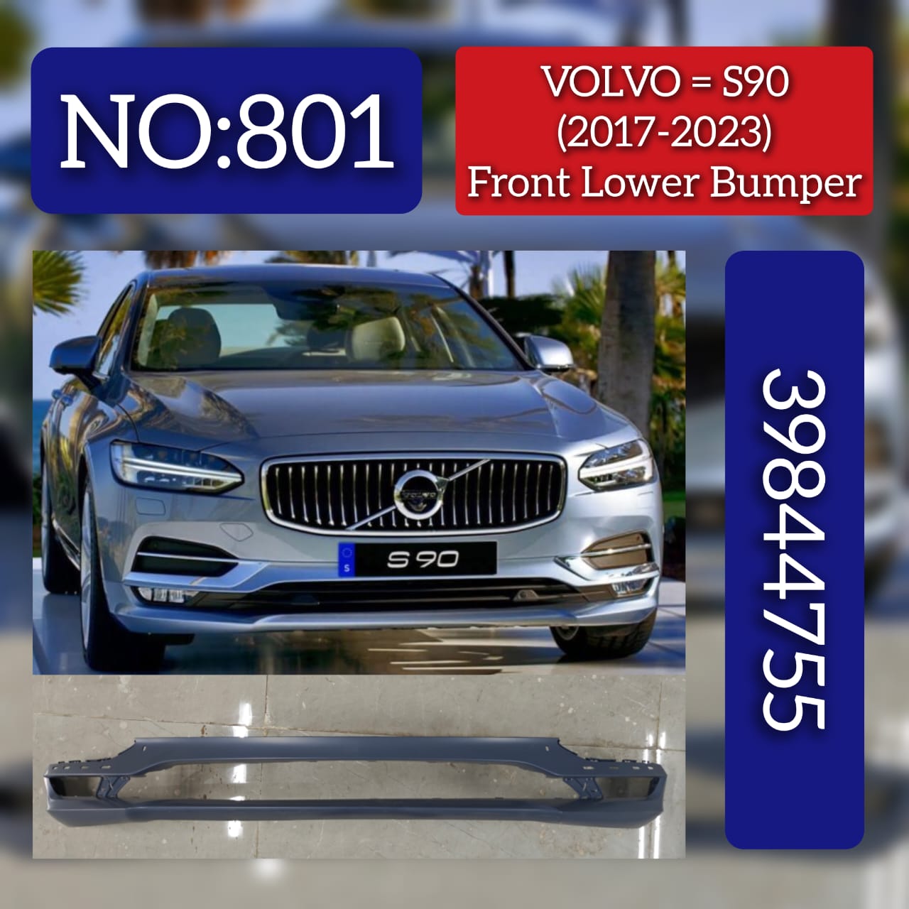Front Lower Bumper  39844755 Compatible With VOLVO S90 (2017-2023) Tag No.801
