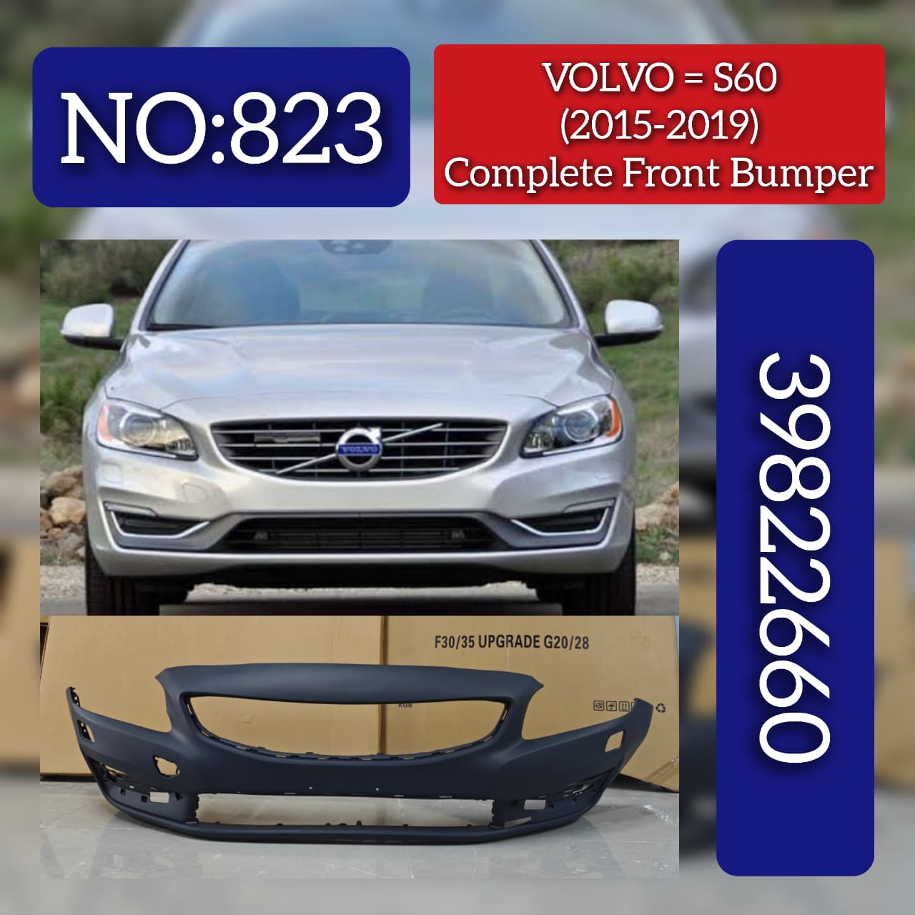 Front Bumper 39822660 & 39834053 Compatible With VOLVO S60 (2015-2019)