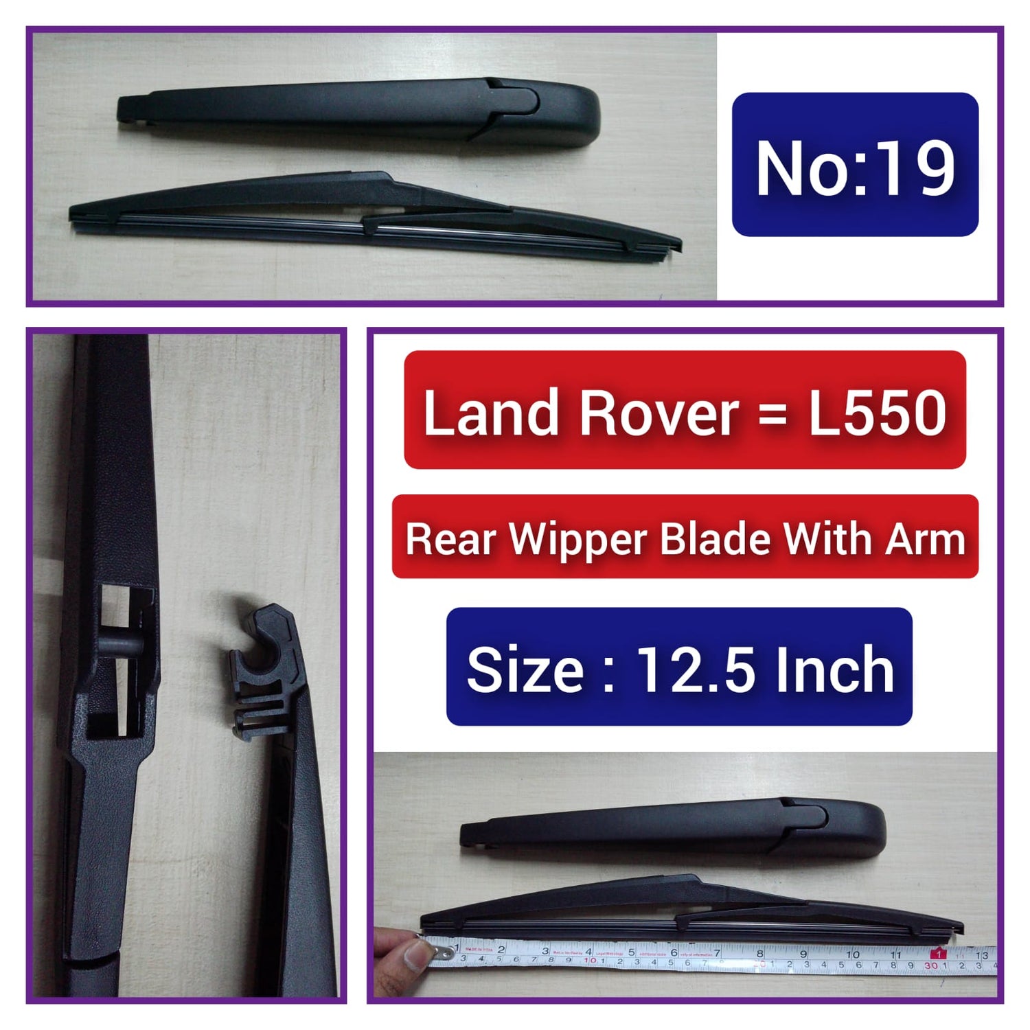 Rear Wiper Blade (12.5 Inch) With Arm Compatible with Land Rover Discovery Sport L550  Tag-WBR-19