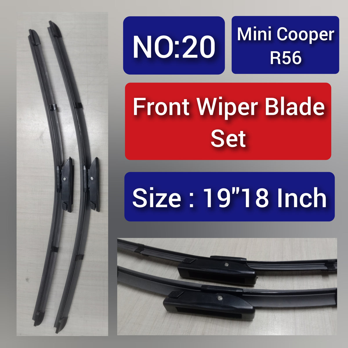 Front Wiper Blade Set (19'18 Inch) Compatible with MINI Cooper R56 Tag-WBF-20