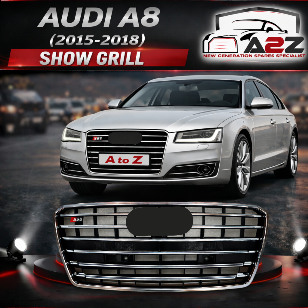 Glossy Black Original Show Grill (Silver + Black Show Grill) 4H0853651AB Compatible With Audi A8 (2015-2018) Quattro Tag No.113