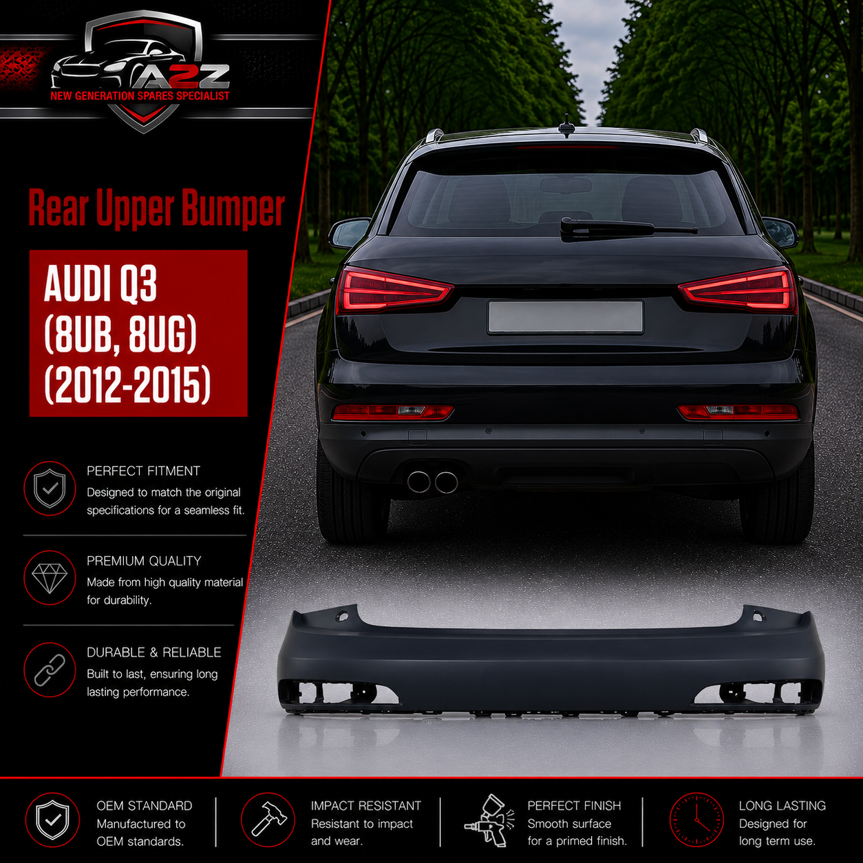 Rear Upper Bumper 8U0807067 8U0807067BGRU Compatible With AUDI Q3 (8UB, 8UG) (2012-2015) Tag No.210