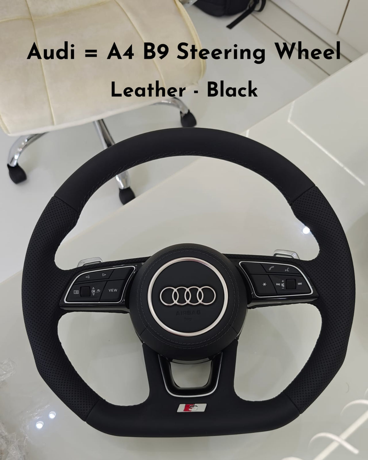 S4 Leather Black Steering Wheel Compatible With Audi A4 B9