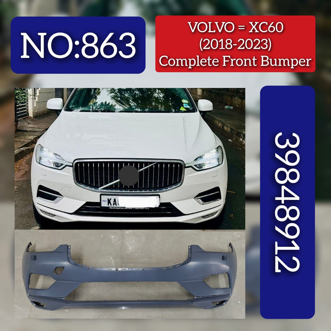 Front Bumper 39848912 Compatible With VOLVO XC60 (2018-2023) Tag No.863