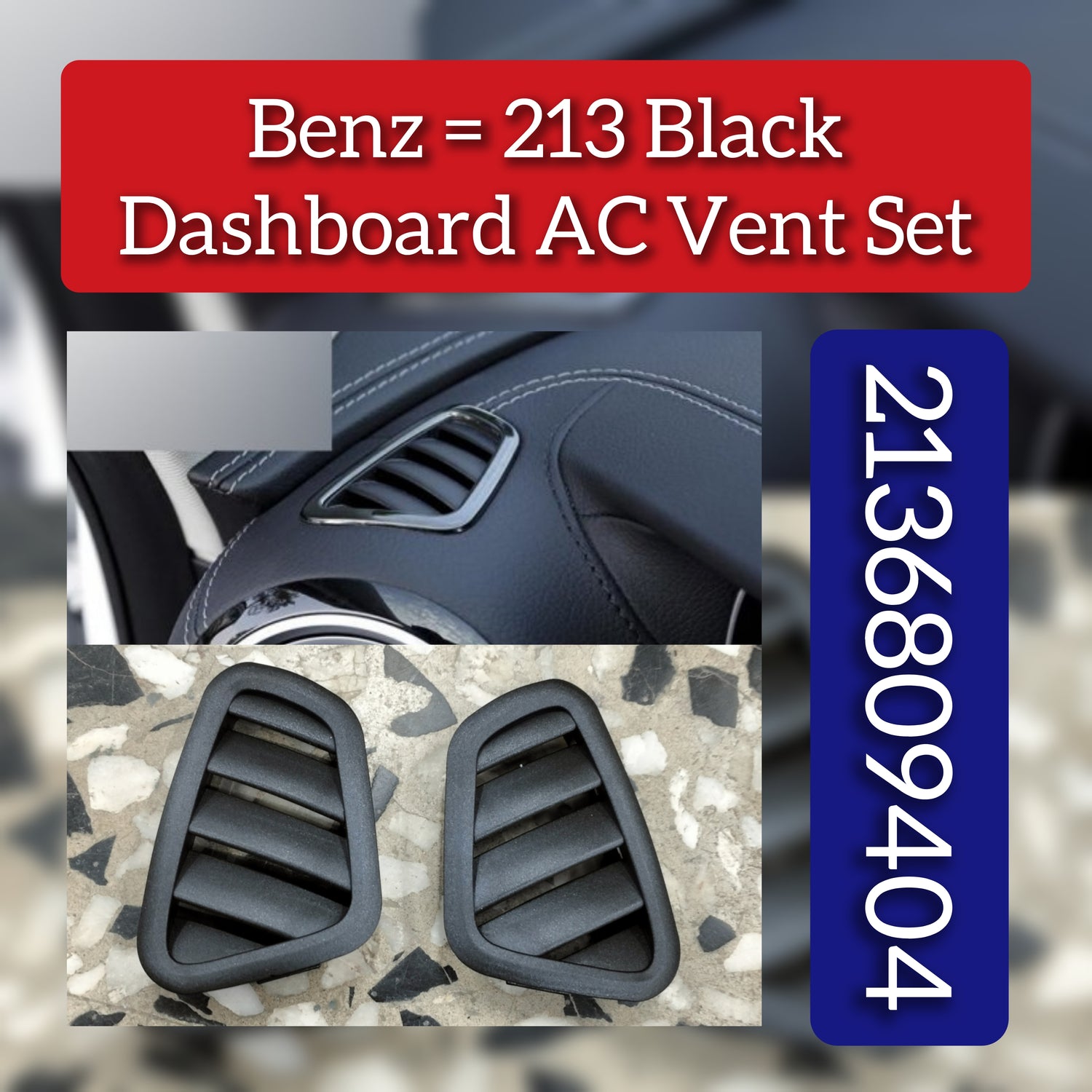 Front Ac Vent Grill Dashboard  Left & Right (Set) 2136809404 Compatible With BENZ 213 Black