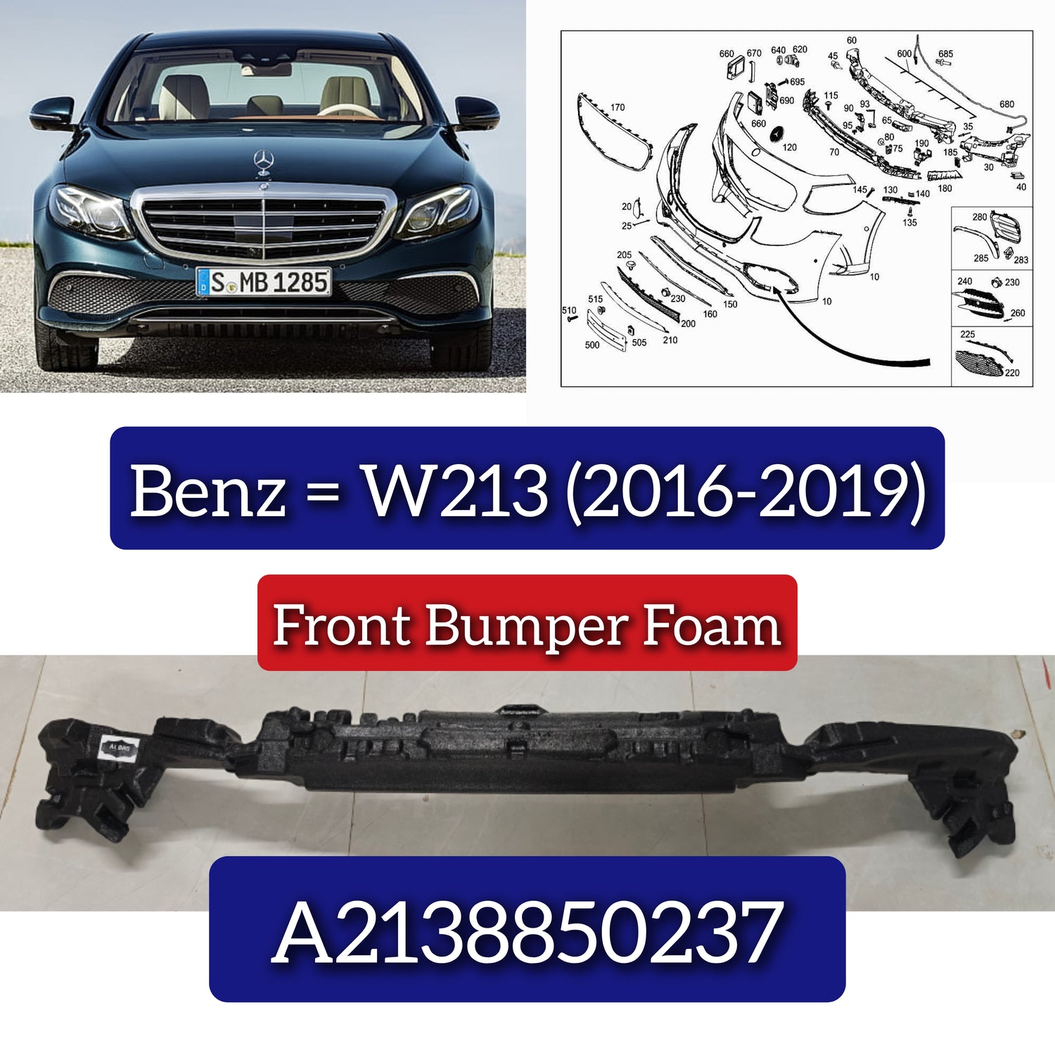 Front Bumper Foam 2138850237 A2138850237 Compatible With Mercedes Benz W213 (2016-19)