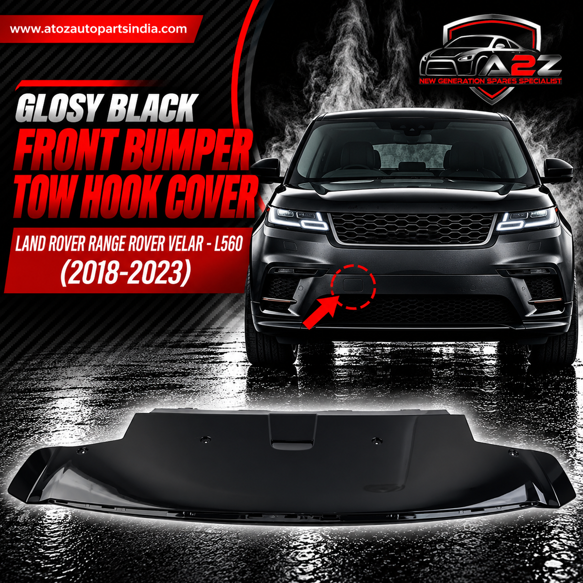 Glosy Black Front Bumper Tow Hook Cover LR093901 Compatible With Land Rover Range Rover Velar - L560 (2018-2023) Tag No.911