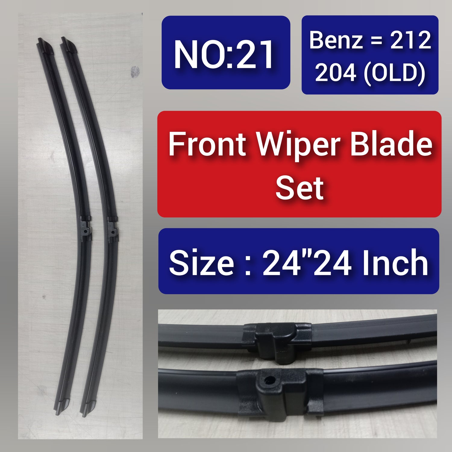 Front Wiper Blade Set (24'24 Inch) Compatible with Mercedes Benz C-CLASS W204 & E-CLASS W212 Tag-WBF-21