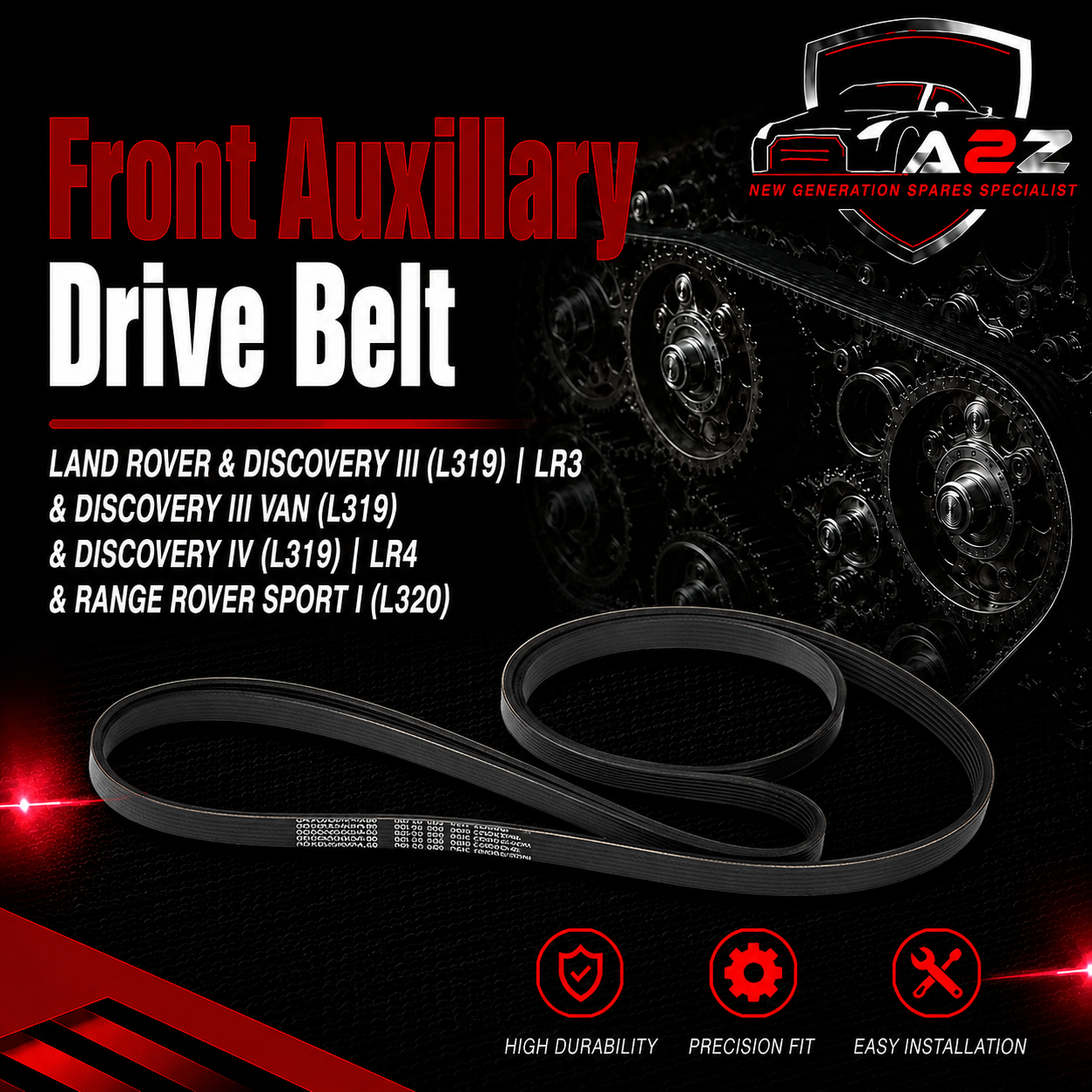 Front Auxillary Drive Belt LR013697 Compatible With LAND ROVER & DISCOVERY III (L319) | LR3 & DISCOVERY III VAN (L319) & DISCOVERY IV (L319) | LR4 & RANGE ROVER SPORT I (L320)