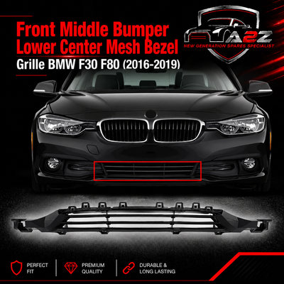 Front Middle Bumper Lower Center Mesh Bezel Grille 51117397625 Compatible With BMW 3 Series (F30, F80) (2016-2019) Tag-BG-55