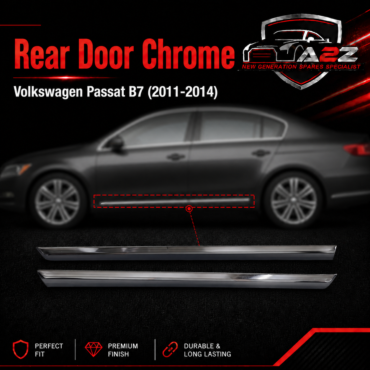 Rear Door Chrome Left 3AD854949 & Right 3AD854950 Compatible With Volkswagen Passat B7 (2011-2014) Tag No.162