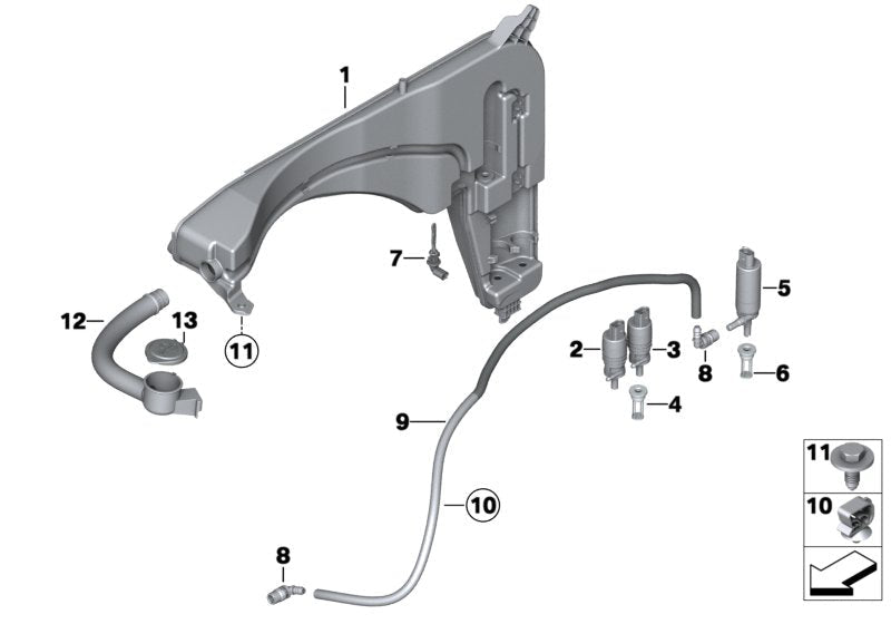 Windshield Washer Pump 67126934160 Compatible With MINI MINI Convertible (F57) | MINI / COOPER & BMW 1 (F20)(F21) & 5-Series  (E60)(F10)