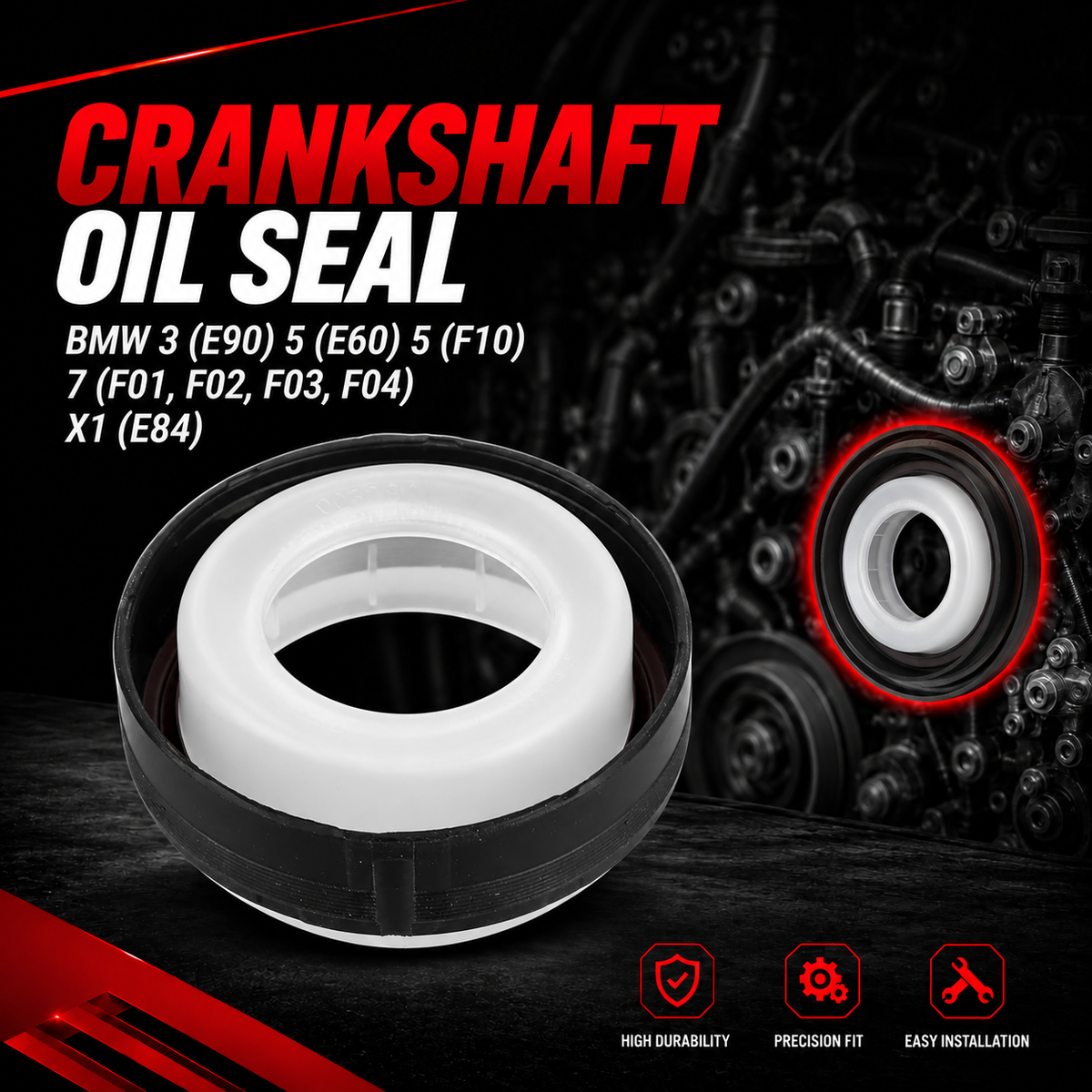 Crankshaft Oil Seal 11117511395 Compatible With BMW 3 (E90) 5 (E60) 5 (F10) 7 (F01, F02, F03, F04) X1 (E84)