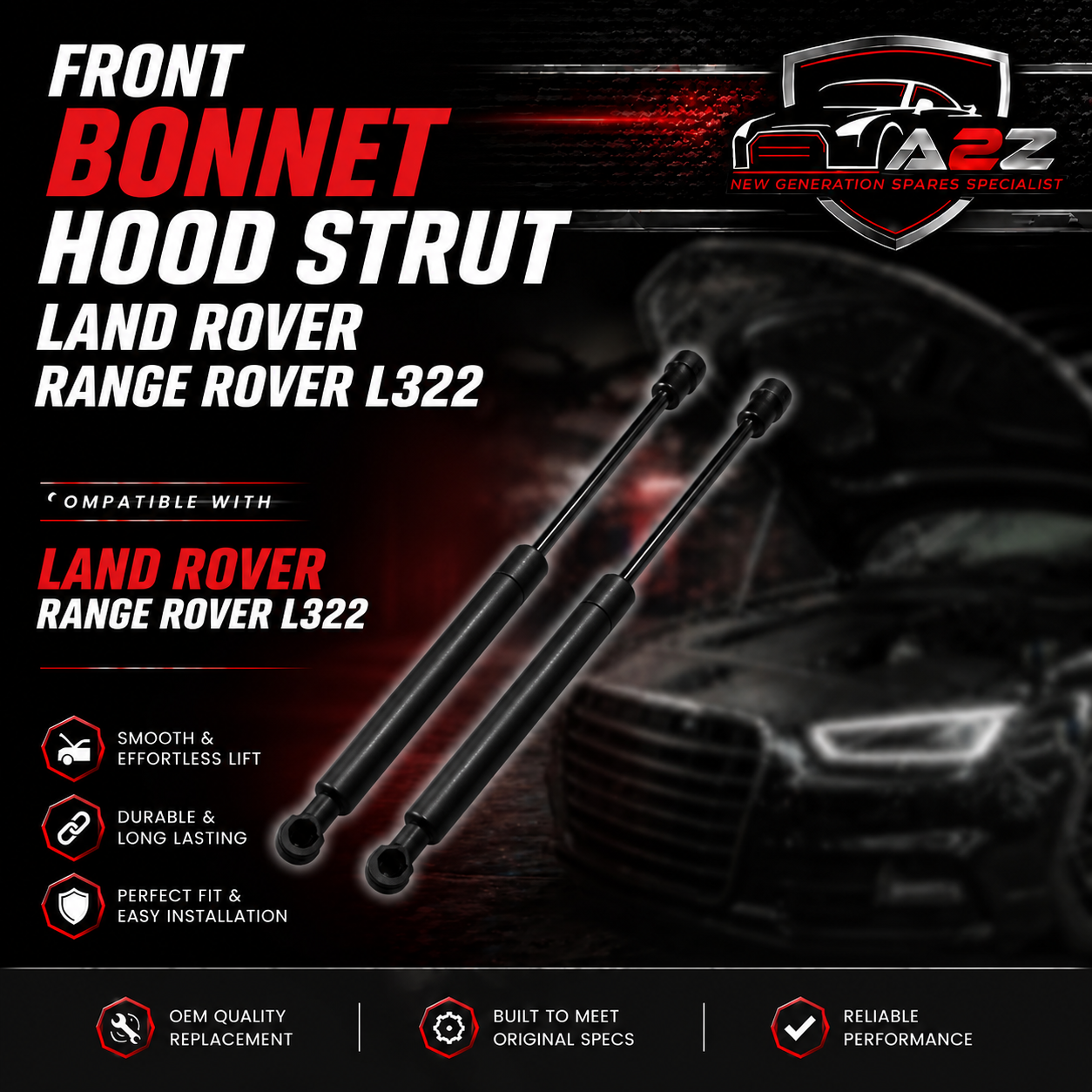 Front Bonnet Hood Strut BKK760010 Compatible With LAND ROVER RANGE ROVER III (L322)