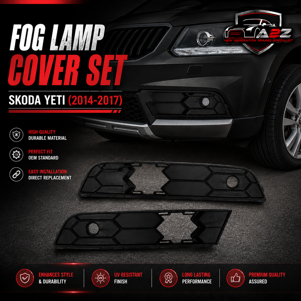 Fog Lamp Cover Set Left 5L0807681B9B9 & Right 5L0807682B9B9 Compatible With Skoda Yeti (2014-2017) Tag No.1103