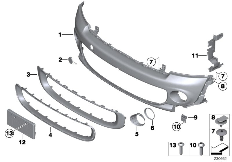 Front Bumper Chrome 51117250787 Compatible With Mini Cooper (R55/R56) (2007-2013) Tag No.83