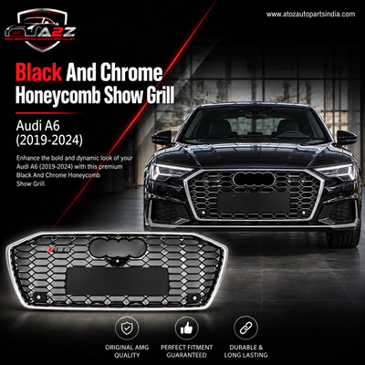 RS6 Black And Chrome Honeycomb Show Grill Compatible With Audi = A6 (2019-24) Tag No.73