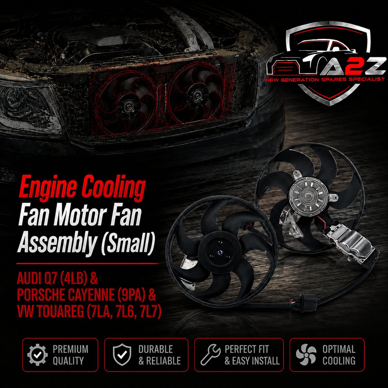 Engine Cooling Fan Motor Fan Assembly (Small) 7L0959455F Compatible With AUDI Q7 (4LB) & PORSCHE CAYENNE (9PA) & VW TOUAREG (7LA, 7L6, 7L7)