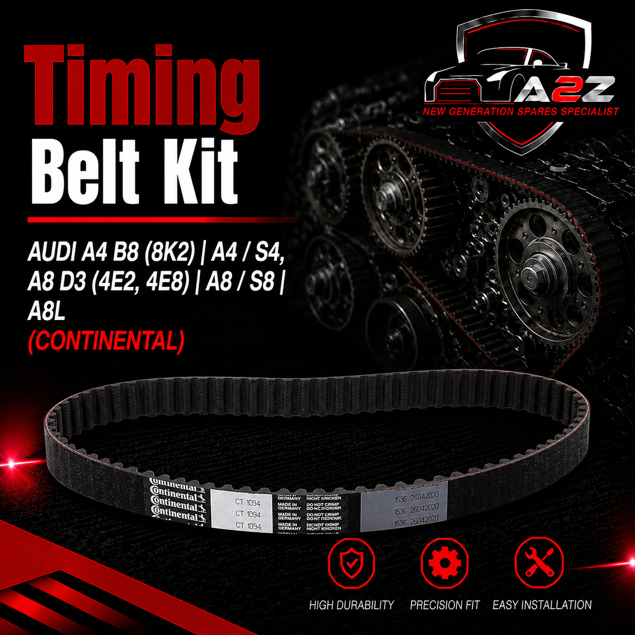 Timing Belt Kit CT1094K1 059109119D 057109243M Compatible With AUDI A4 B8 (8K2) | A4 / S4, A8 D3 (4E2, 4E8) | A8 / S8 | A8L (CONTINENTAL)
