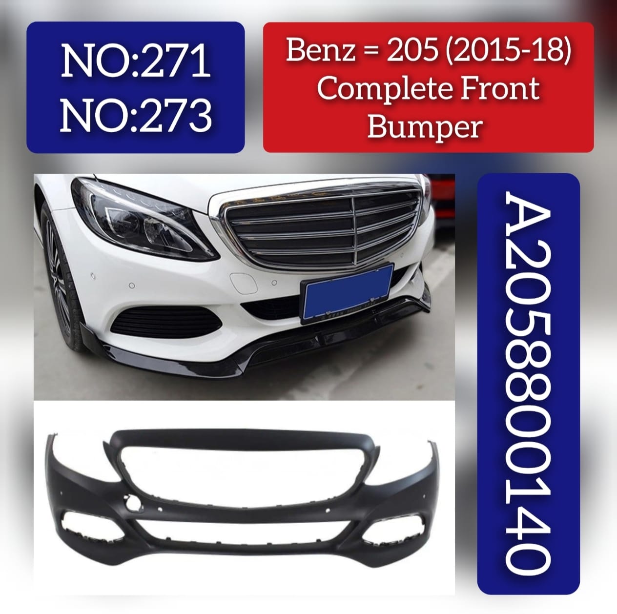 Front Bumper Cover A2058800740 A2058800140 Compatible With MERCEDES BENZ C-CLASS W205 T-1 2015-2018