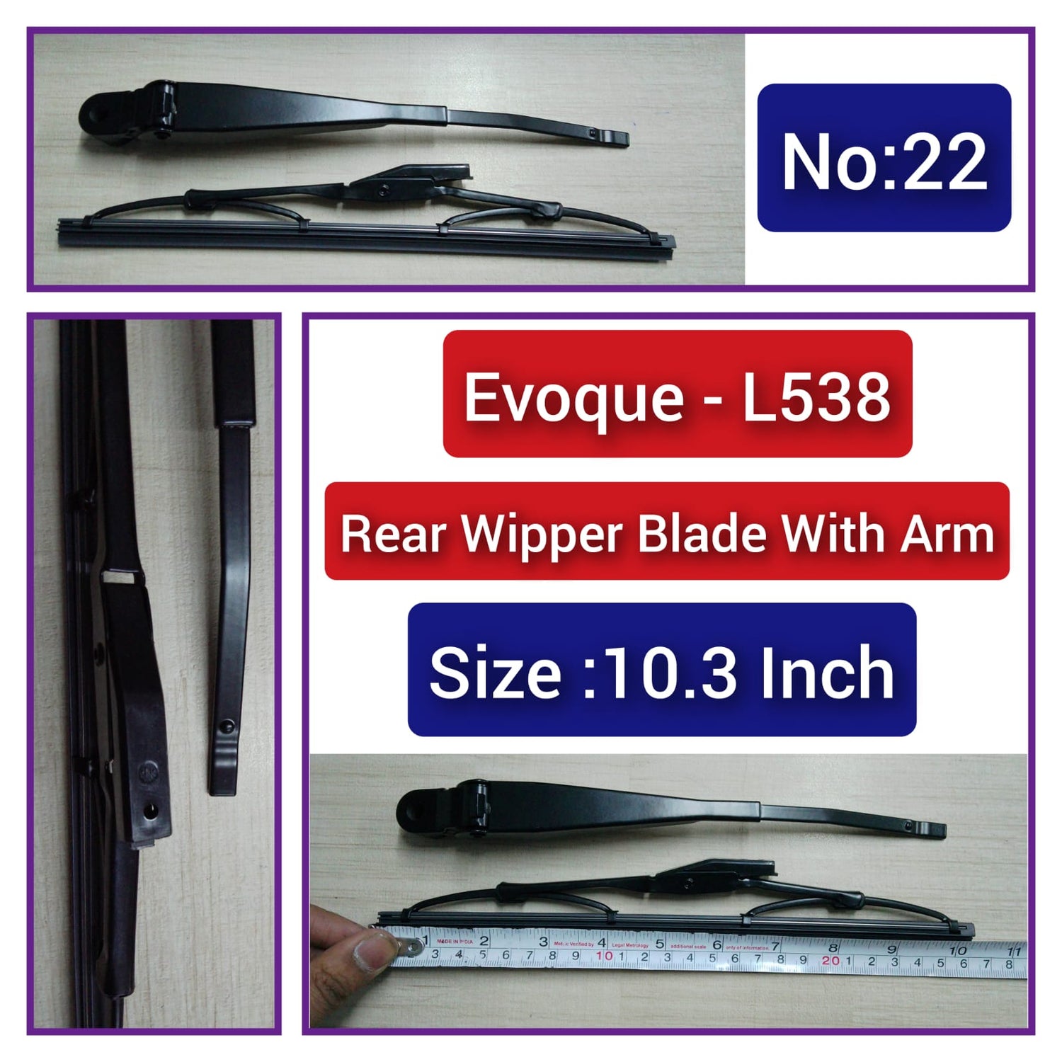 Rear Wiper Blade (10.3 Inch) With Arm Compatible with Land Rover Range Rover Evoque (L538)  Tag-WBR-22