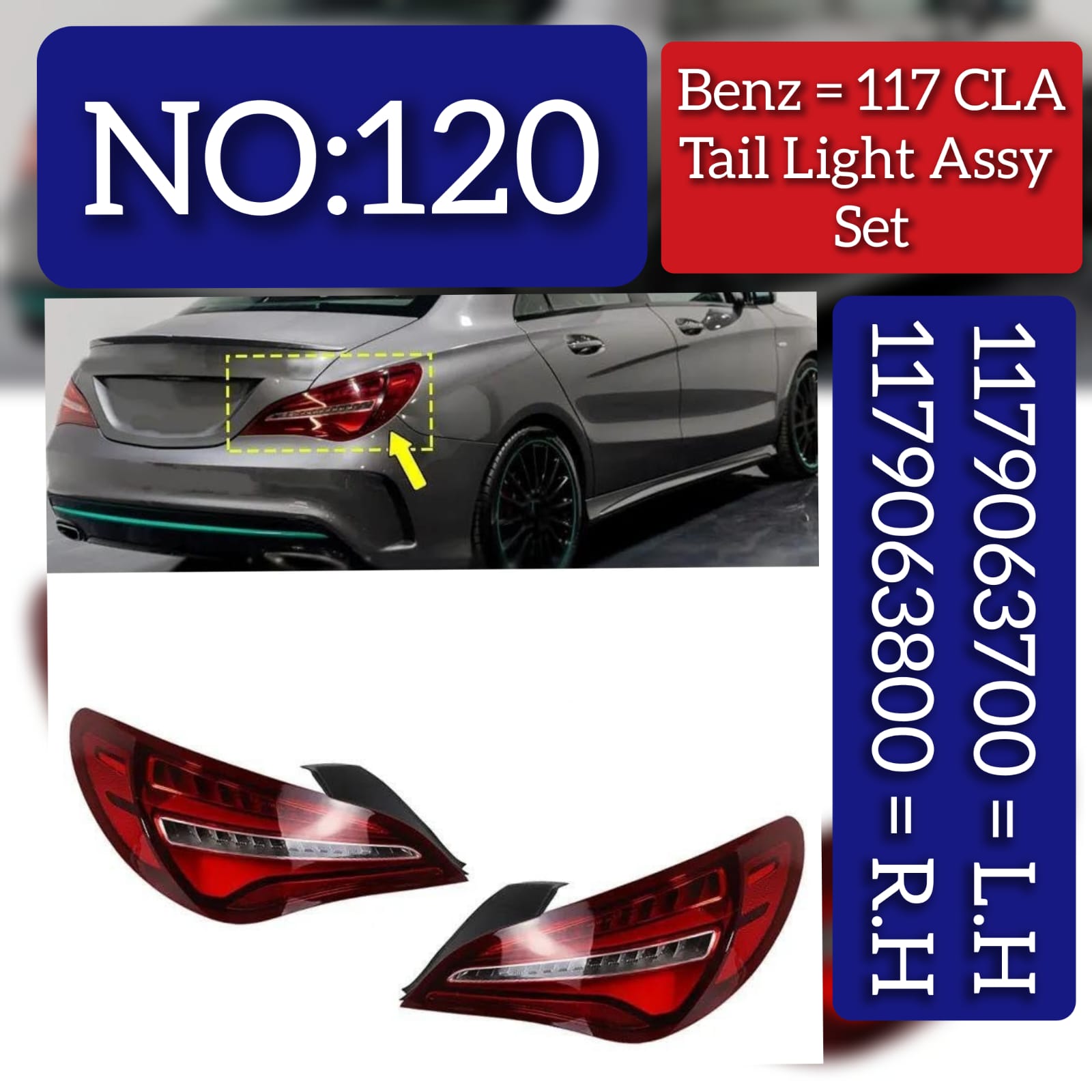 Tail Light Rear Lamp Compatible With MERCEDES-BENZ  CLA C117  Tail Light Rear Lamp Left 1179063700 & Right 1179063800