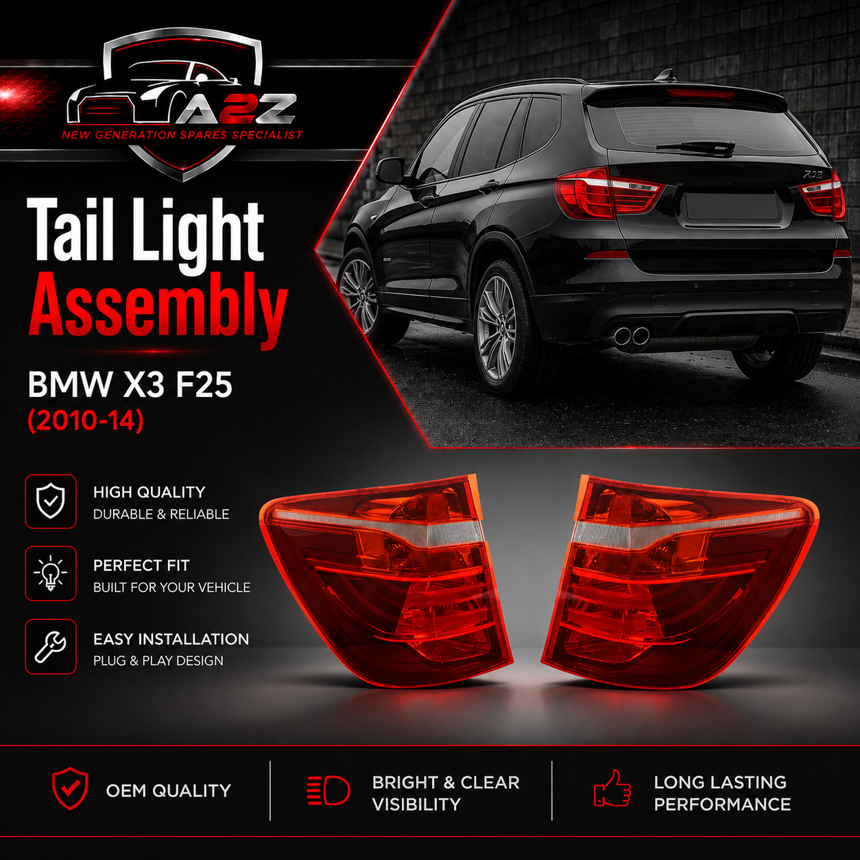 Tail Light Rear Lamp Left 63217217311 & Right 63217217312 Compatible With BMW X3 F25 (2010-14) Tag No.52