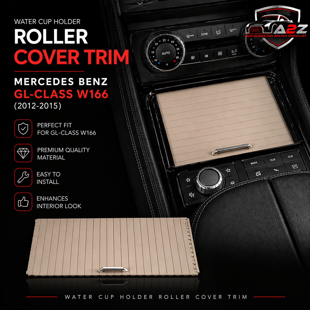 Water Cup Holder Roller Cover Trim Beige 1666803814 Compatible With Mercedes Benz GL-Class W166 & GLE W166 & GLS