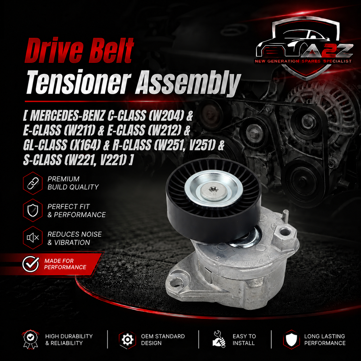 Belt Tensioner With Pulley 2712000470 Compatible with MERCEDES-BENZ C-CLASS (W204) & E-CLASS (W211) & E-CLASS (W212) & GL-CLASS (X164) &  R-CLASS (W251, V251) & S-CLASS (W221, V221)