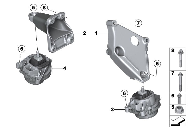 Front Right Engine Mount Set Compatible With BMW X3 F25 (DIESEL) Engine Mount Left 22116850481 & Right 22116799608