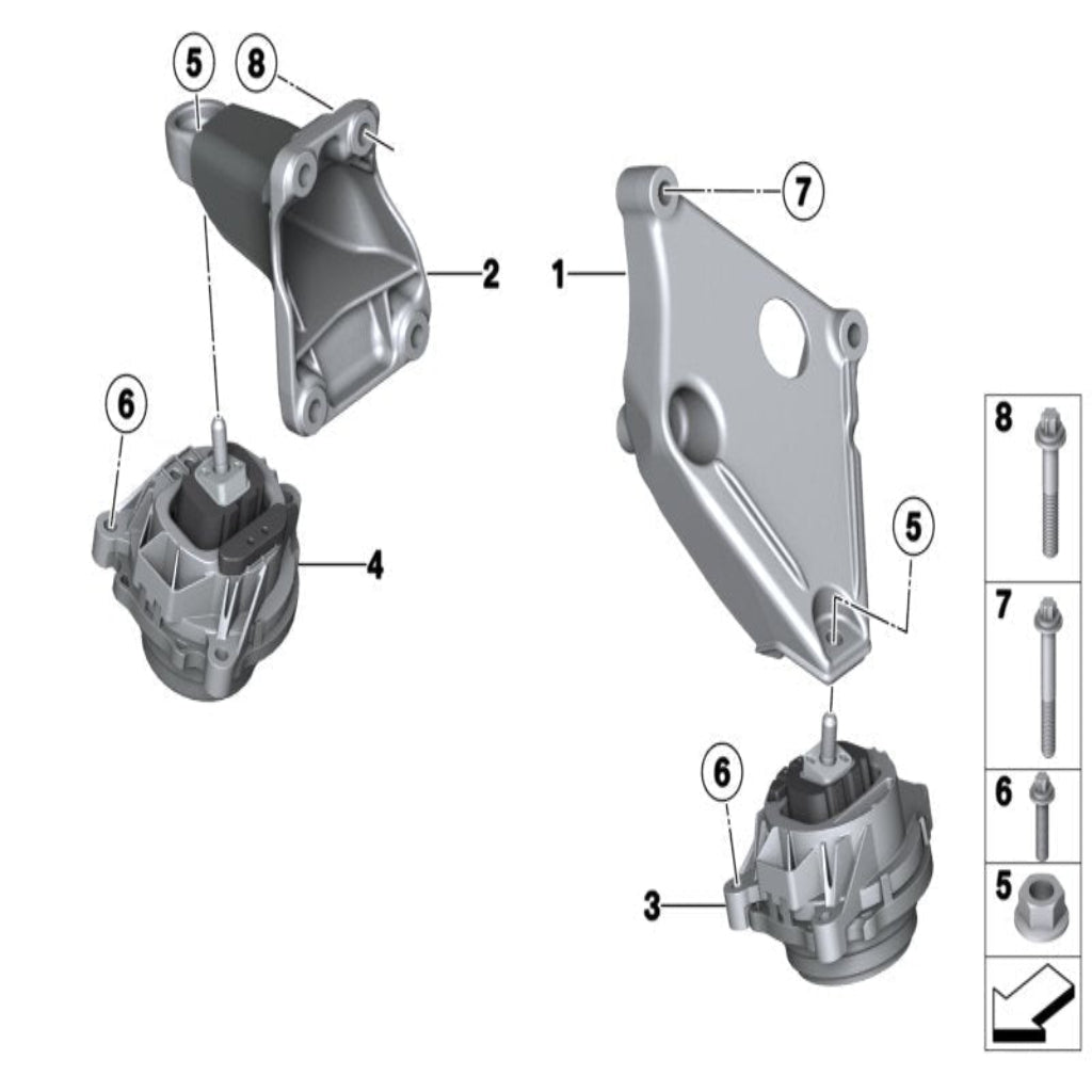 Front Right Engine Mount Set Compatible With BMW X3 F25 (DIESEL) Engine Mount Left 22116850481 & Right 22116799608