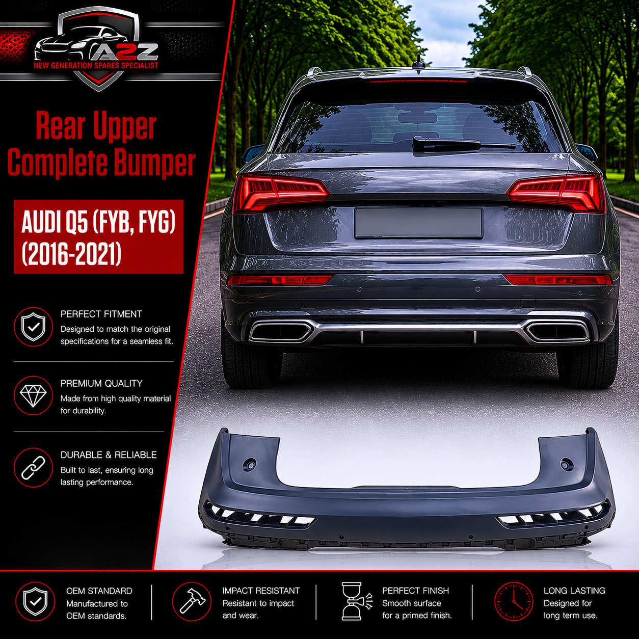 Rear Upper Complete Bumper 80A807067H 80D807067A Compatible With AUDI Q5 (FYB, FYG) Tag No.213