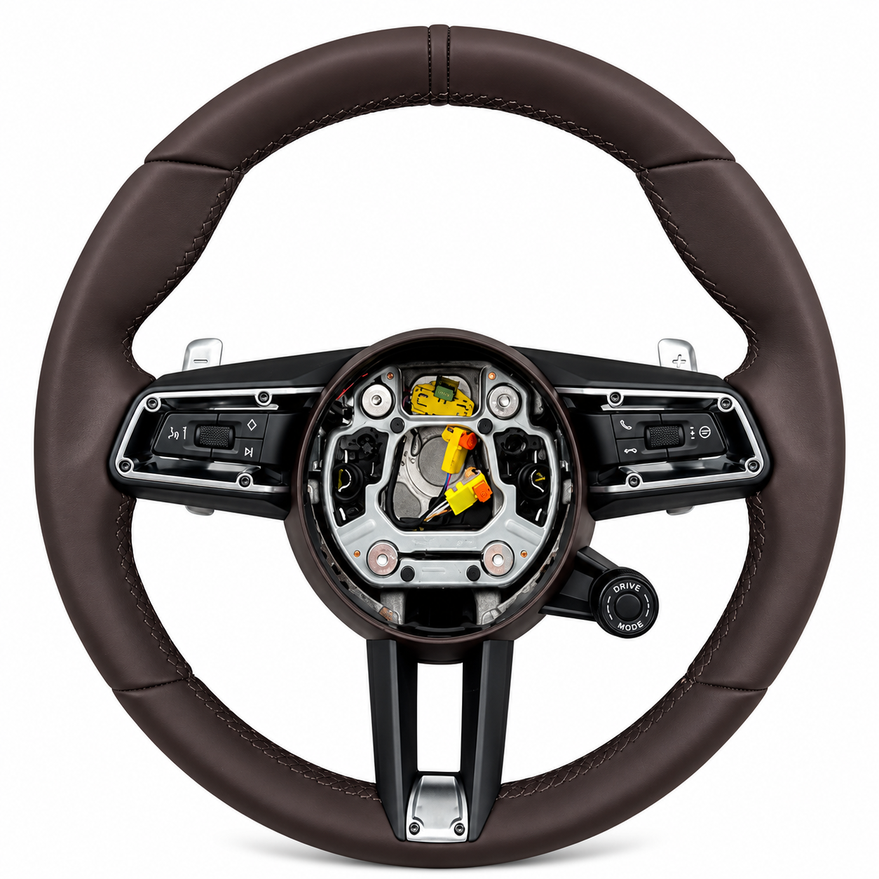 Dark Brown Smooth Leather Steering Wheel Compatible With Porsche All Models