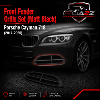 Front Fender Grills Set (Matt Black) Right 982853190 & Left 982853189 Compatible With Porsche Cayman 718 (2017-2025)Tag No.517