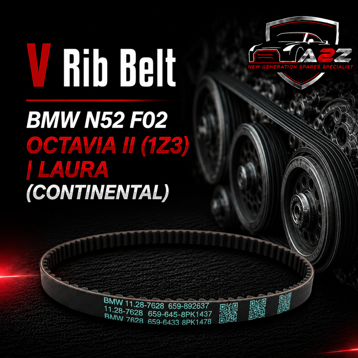 V-Ribbed Belt 11287628655 Compatible With BMW N52 F02