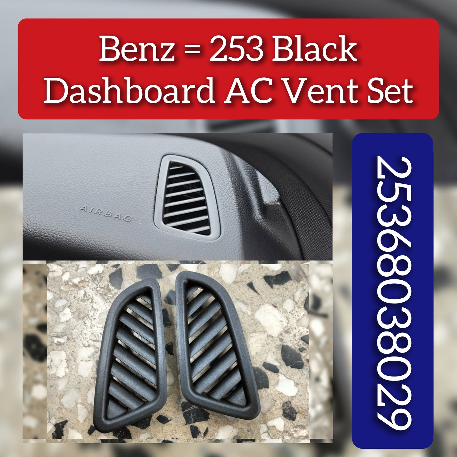 Front Ac Vent Dashboard  Left & Right (Set) 25368038029 Compatible With BENZ 253 Black