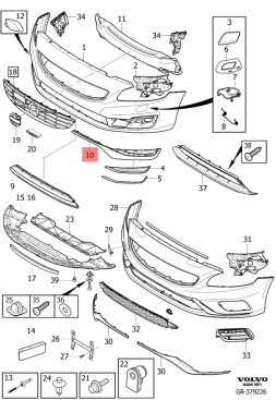 Front Bumper Grille Right 31353655 & Left 31353654 Compatible Volvo S60 Tag No.201