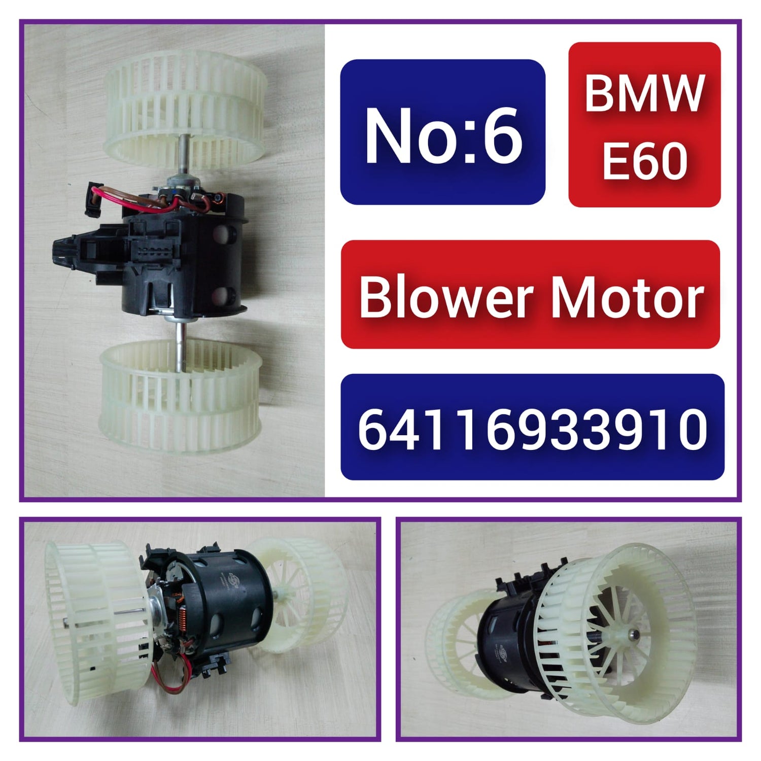 AC Heater Blower Motor 64116933910 6933910 Compatible with BMW 5 Series  (E60) & 6 Series (E63) & 6 Series Convertible (E64) Tag-BM-06