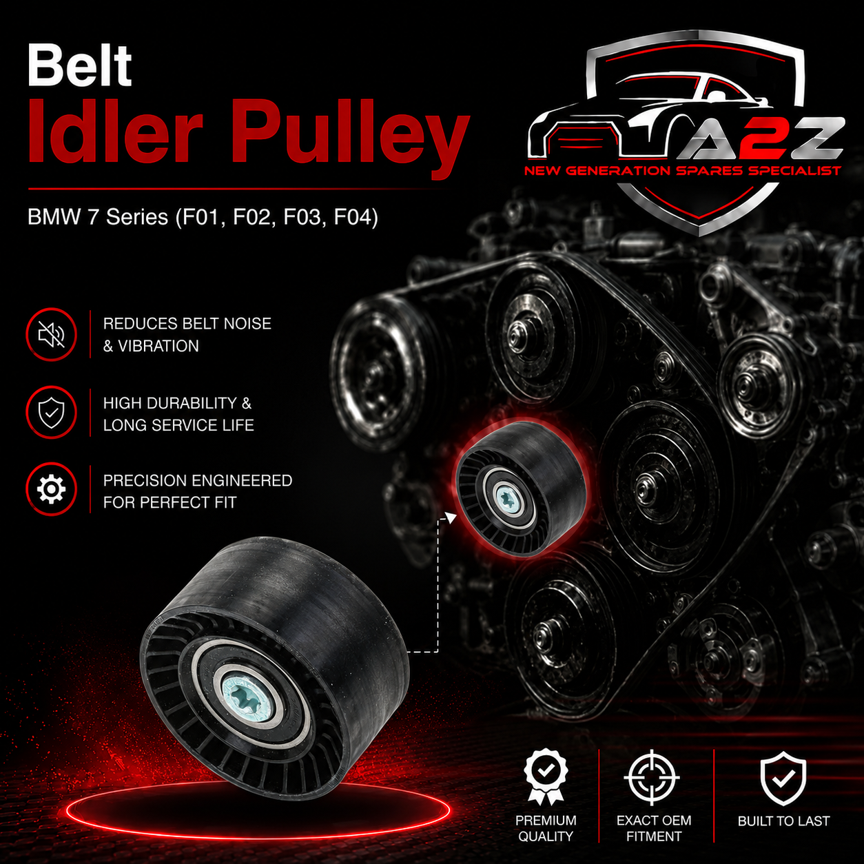 Belt Idler Pulley 11287559887 Compatible with BMW 7 Series (F01, F02, F03, F04)