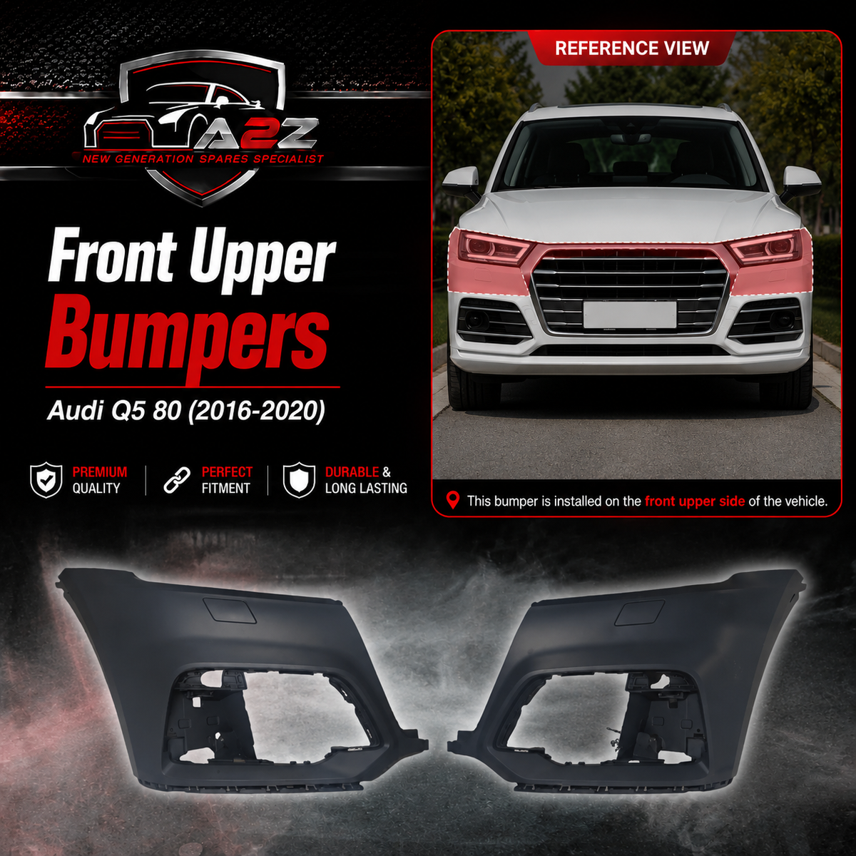Front Upper Bumpers Left 80A807107E & Right 80A807108E Compatible With Audi Q5 80 (2016-2020) Tag No.100B