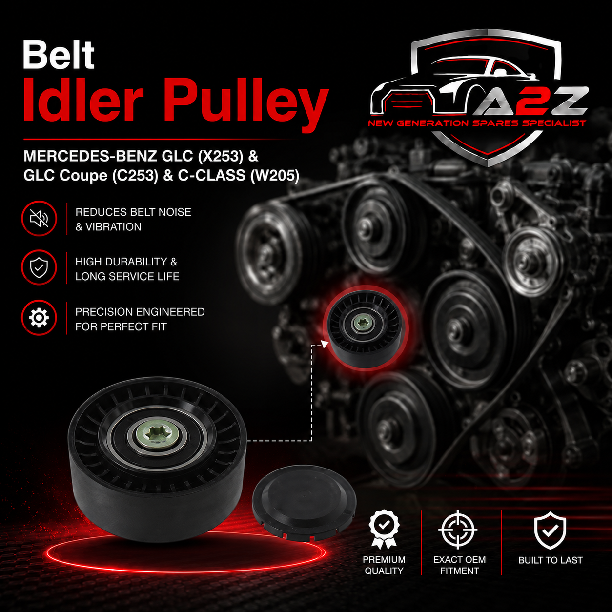 Belt Idler Pulley 0002021819 0039932196 6512002270 Compatible with MERCEDES-BENZ GLC (X253) & GLC Coupe (C253) & C-CLASS (W205) Tag no : 16