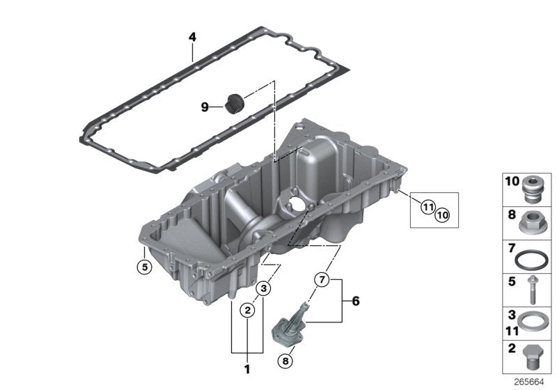 Oil Pan 11137556663 Compatible With BMW 5 Series  F10 & 7 Series F01, F02, F03, F04 Tag-OP-15